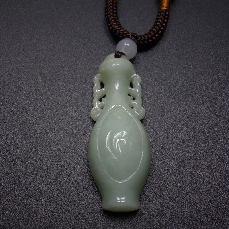 Certified Grade A 100% Natural Green Jadeite Jade Pendant Hand-carved Vase 11109