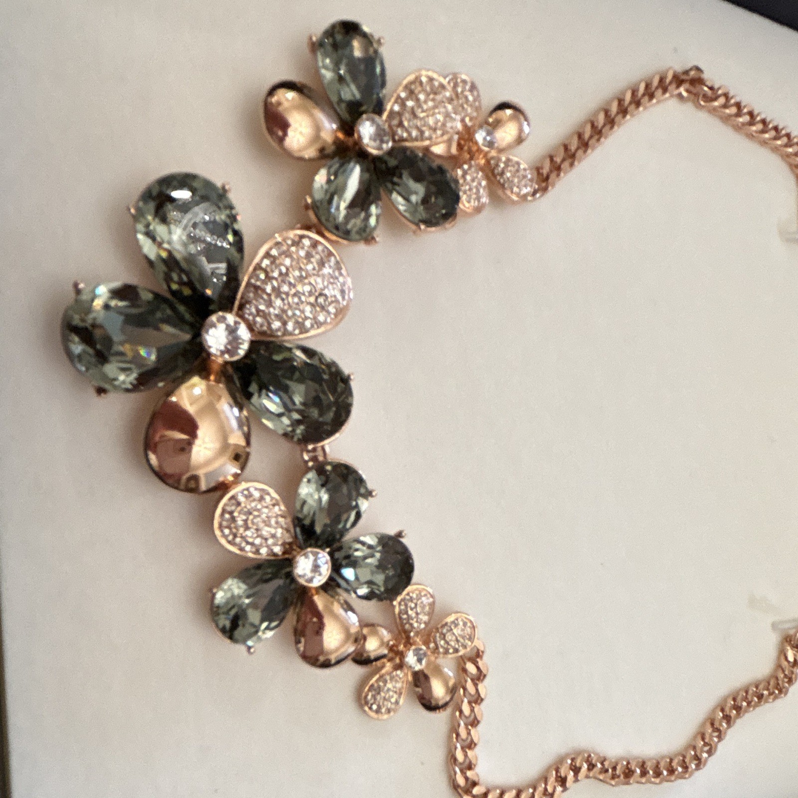 Oliver Rose Gold Plated Floral Statement Necklace Gray Austrian Crystals