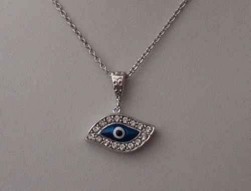 925 STERLING SILVER EVIL EYE NECKLACE PENDANT W/ .75 CT LAB CREATED DIAMONDS