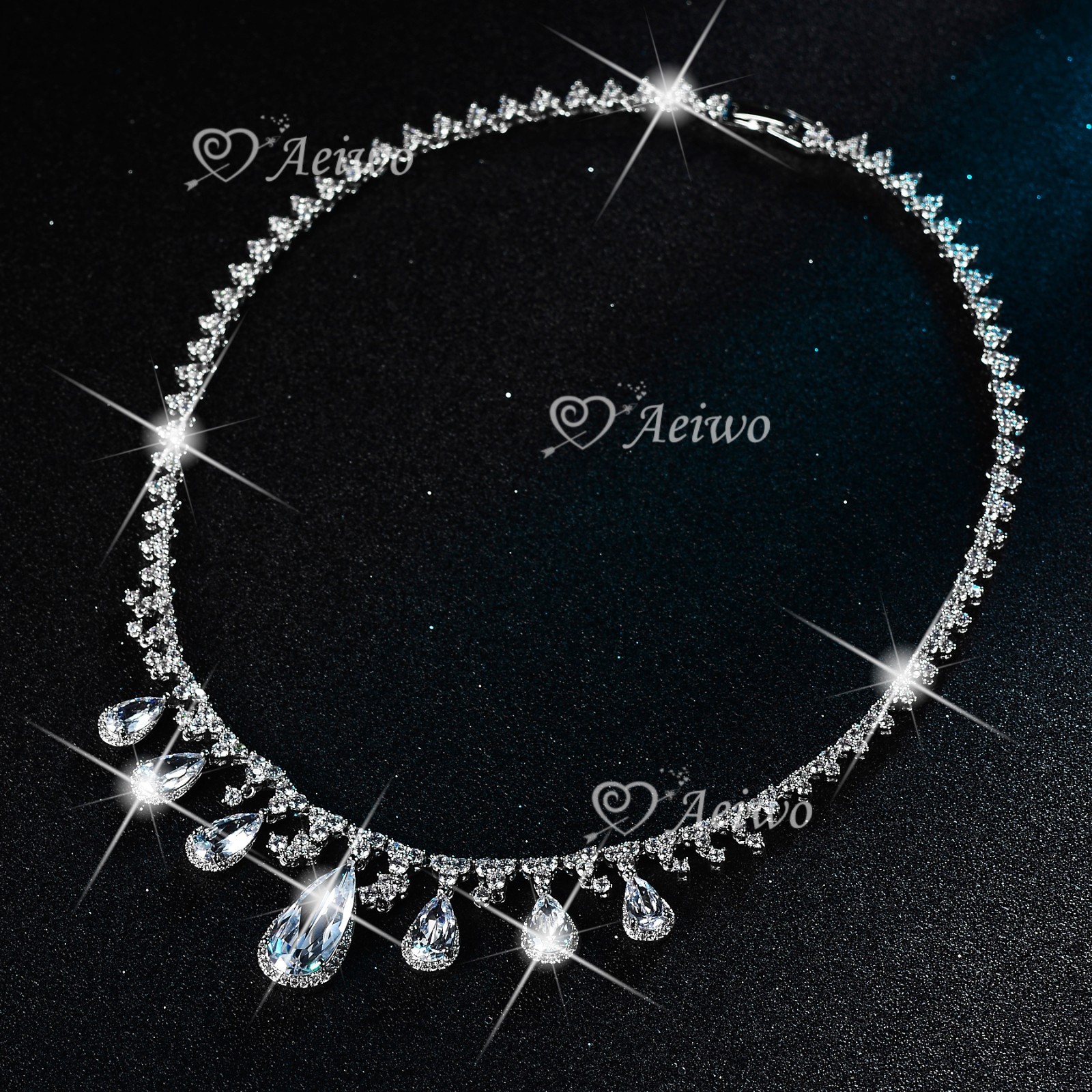 18K WHITE GOLD FILLED SIMULATED DIAMOND WEDDING PARTY NECKLACE LUXURY