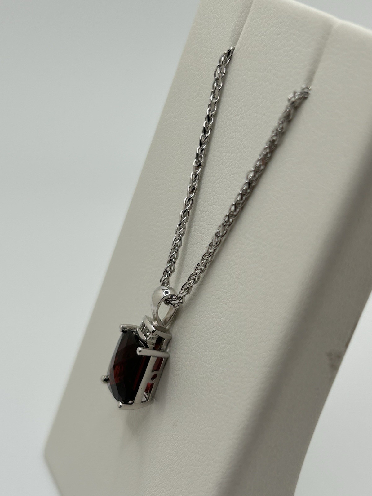 Natural Garnet/Diamond 14k White Gold Necklace Authentic Custom Piece 16 Inch