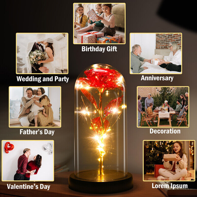 Eternal Forever Galaxy Rose Flower In Glass Dome LED Light Valentine’s Day Gift