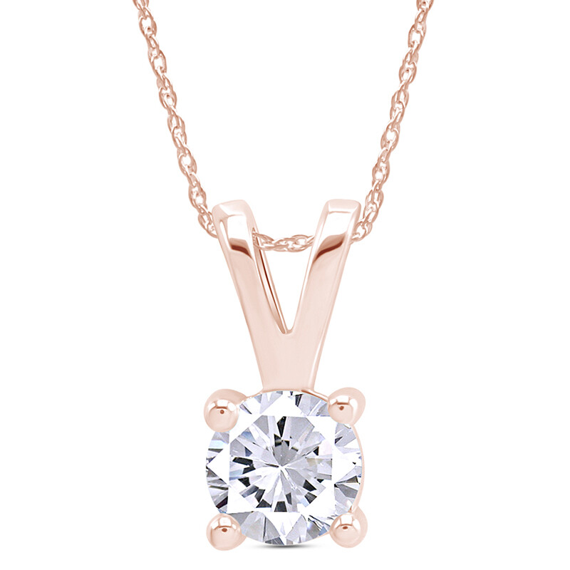 0.35 Ct Simulated Diamond 14K Rose Gold Plated Solitaire Pendant Necklace 18″