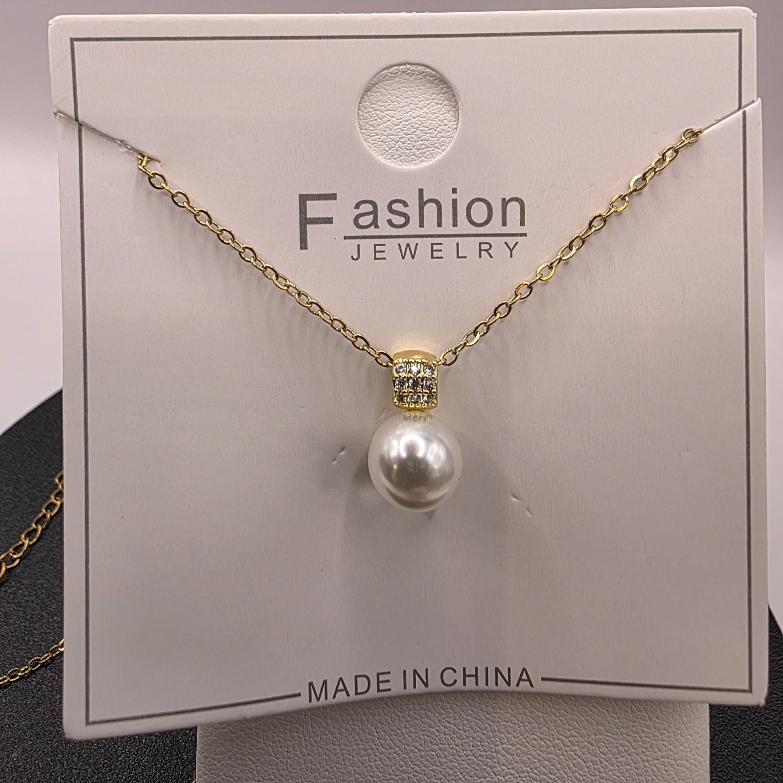Stainless Steel Copper Plated 16″Necklace w/15mm Fresh Water Pearl &Cz Pendant