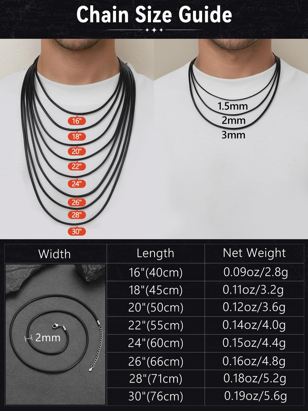 Braided Leather 1.5MM/2MM/3MM Necklace Cord for Men with Stainless Steel Lobs…