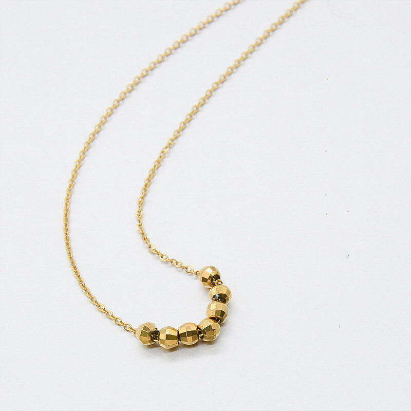 Woman Fashion 18K Gold Plated Stainless Steel Beads Balls Charm Chain Necklace