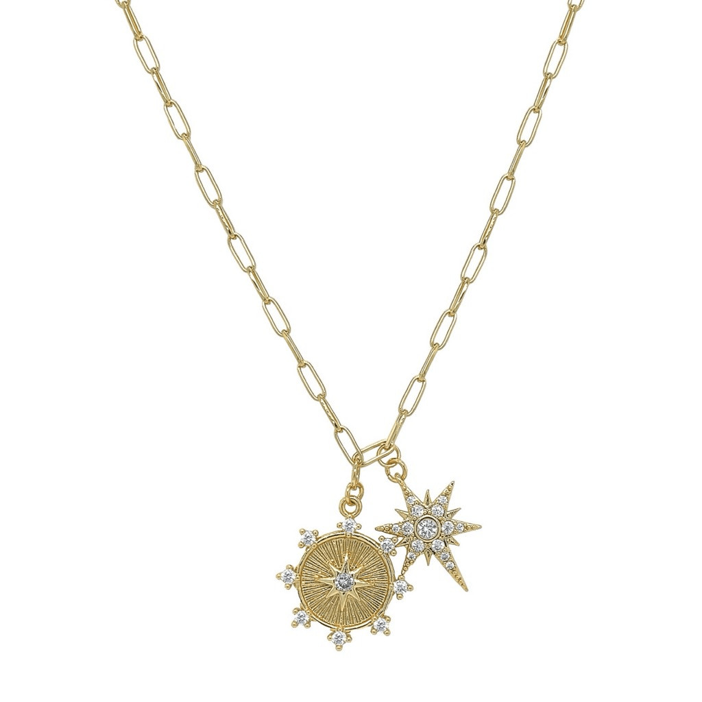 Jennifer Miller Jewelry Sun & Star Charm Necklace 18”-20” CZ Charms MSRP $175