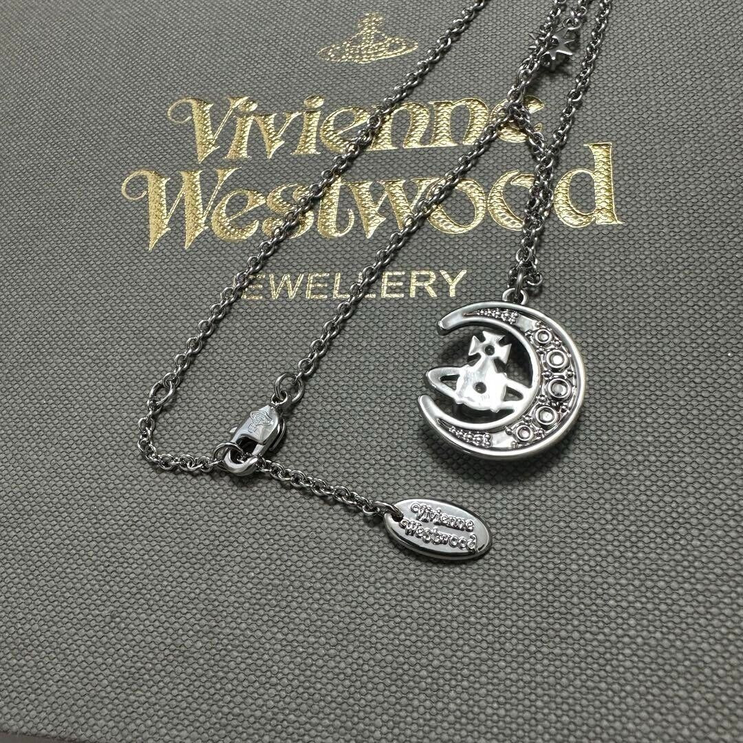 Dorina Moon Orb Necklace Pendant Silver Chain with drawstring