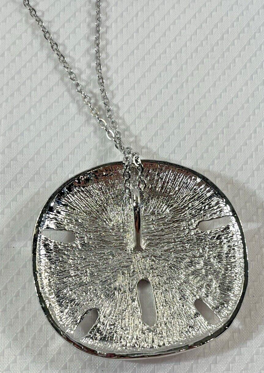Sand Dollar LG Silver Necklace 30” Stainless Chain Coastal Sea Life Jewelry NEW