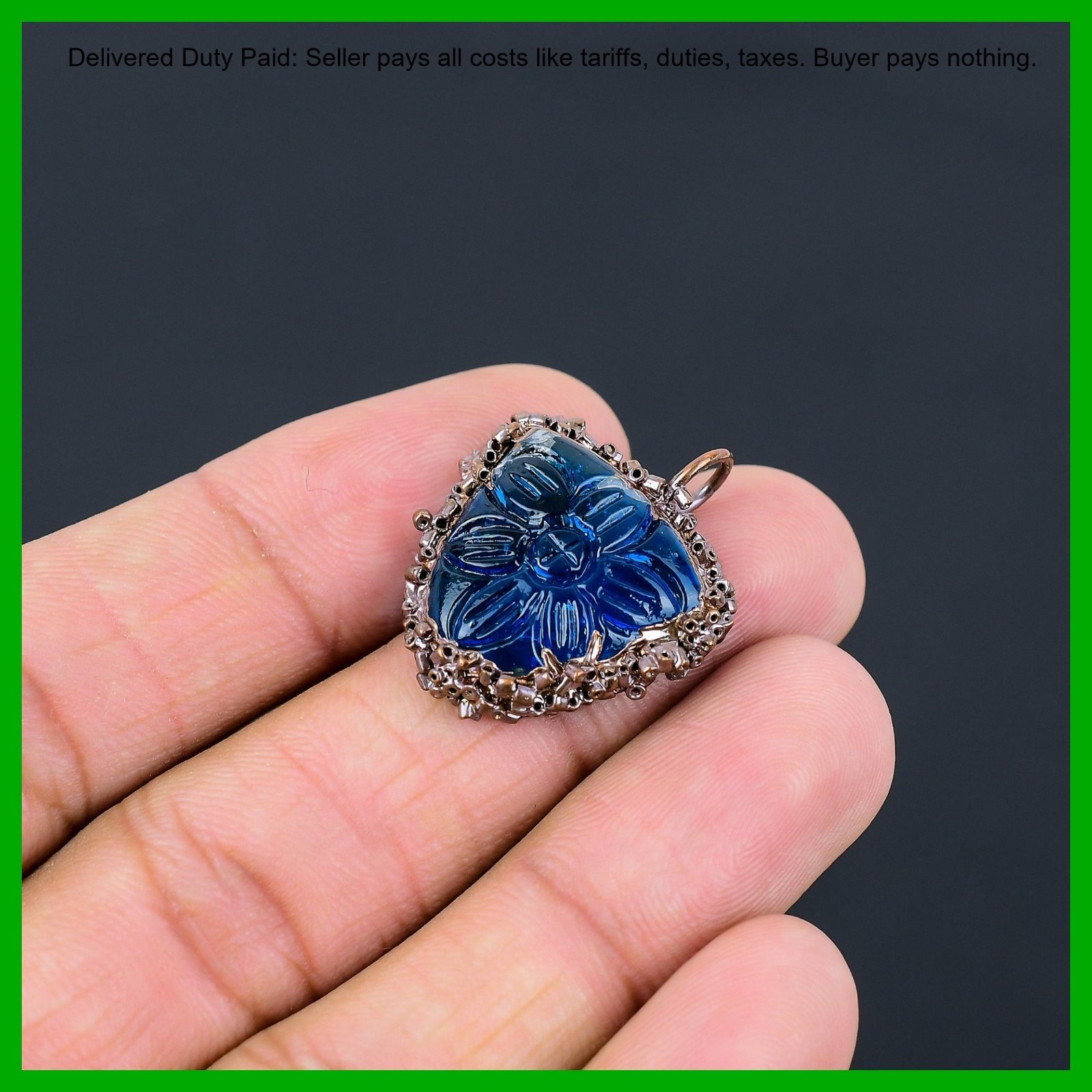 Copper Trillion Carved Apatite Stone Bezel Electroformed Mother Pendant Jewelry