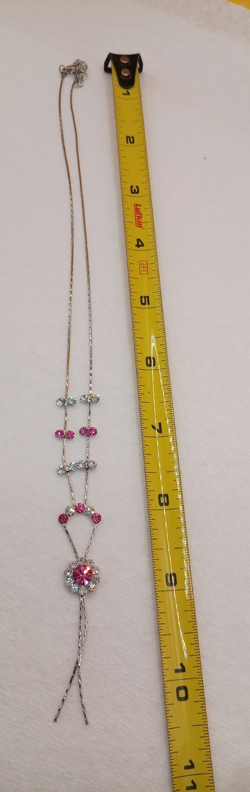 SPlated Ydrop Necklace WPink&White/ColorLess Rhinestones Flower Shape Drop