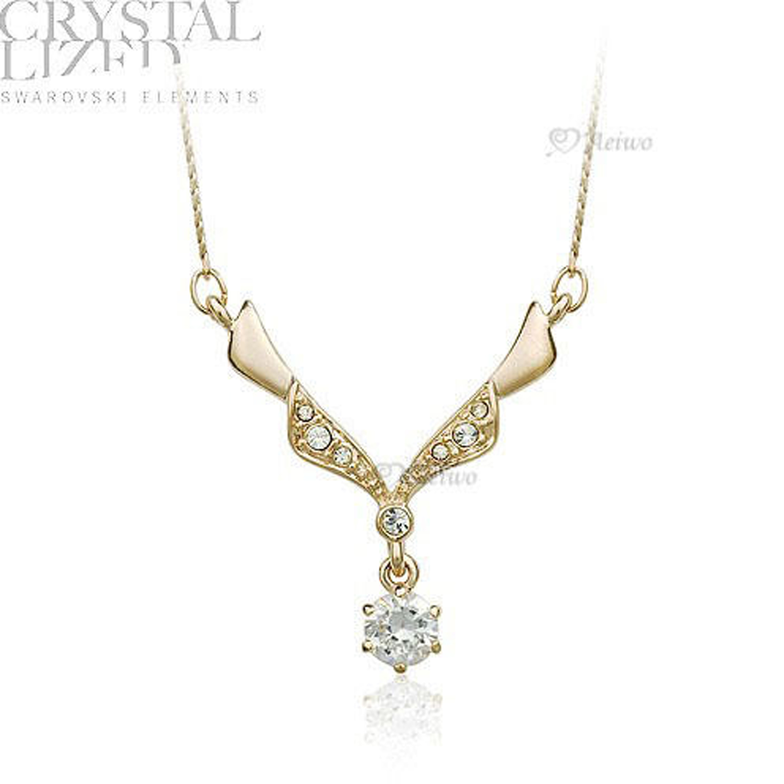 18K YELLOW GOLD PLATED MADE WITH SWAROVSKI CRYSTAL NECKLACE SOLITAIRE