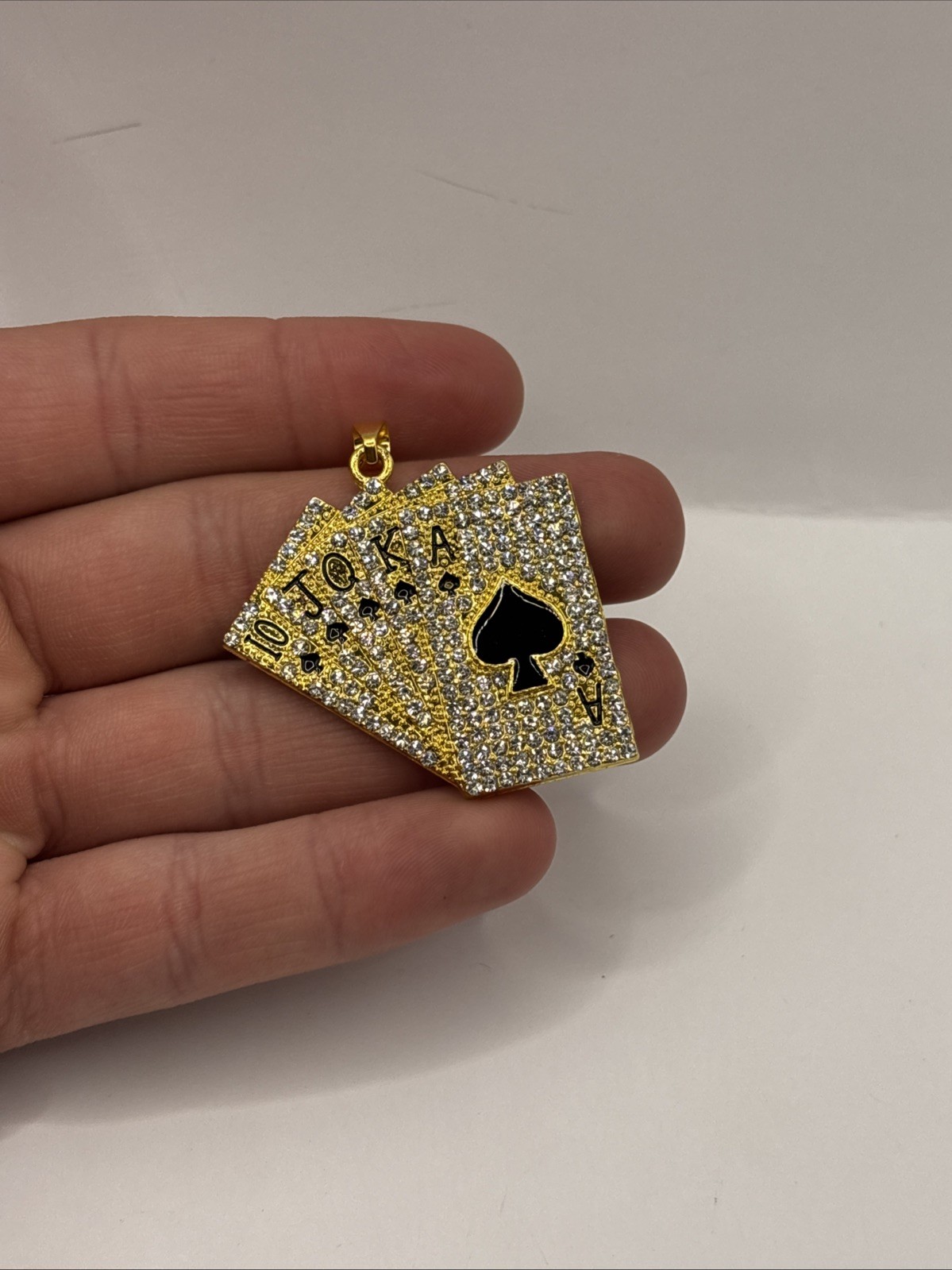 Gold Plated Iced Out Royal Flush Playing Cards Pendant Stainless Steel Hip Hop