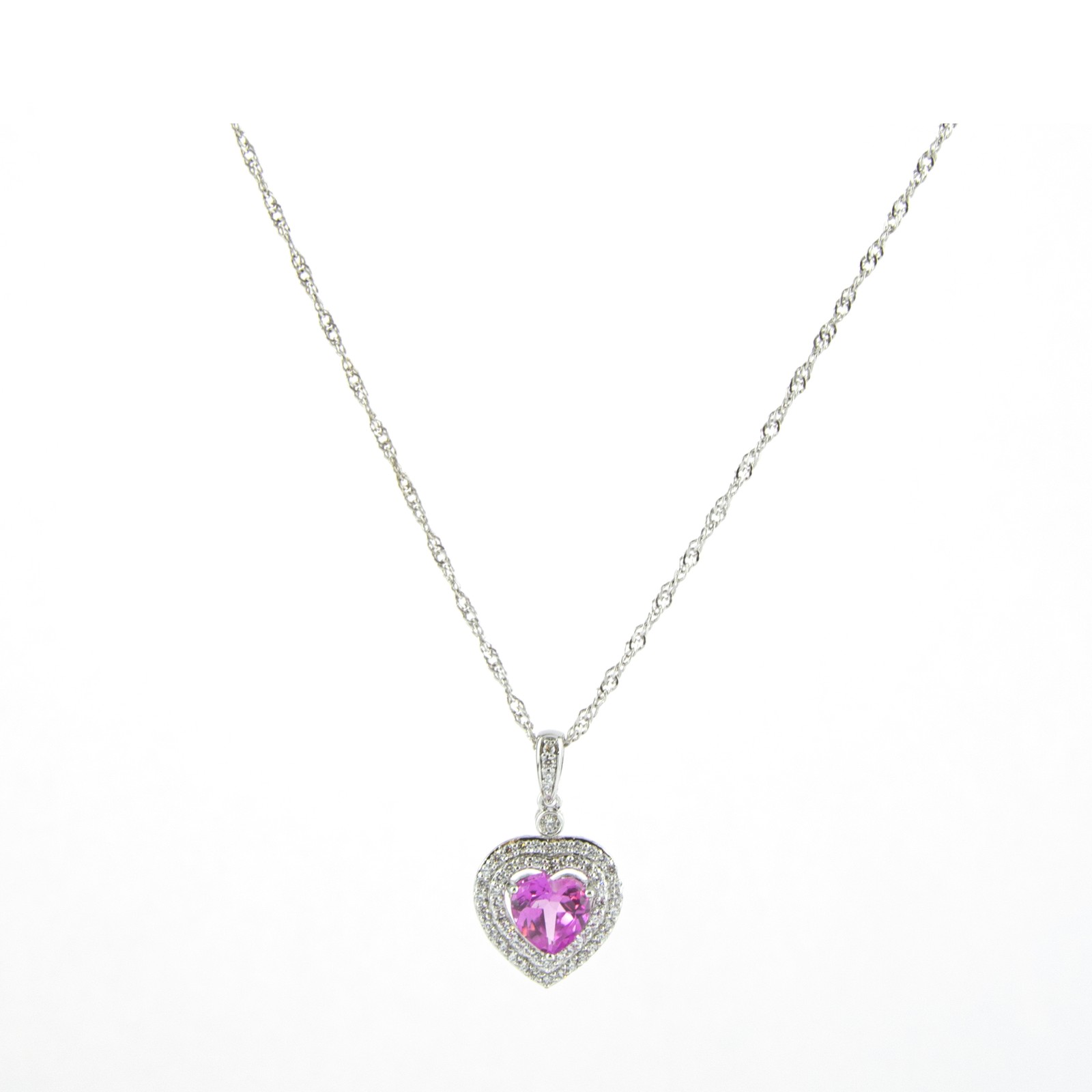 Gold Coast Platinum Plated Pink Sapphire Heart Pendant and 18″ Necklace Set