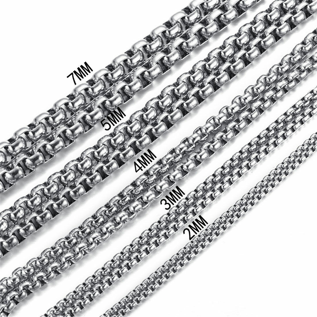1/2/3/4/5m​m Stainless Steel Silver Box Rolo Chain Men Womens Necklace 1/5/10pcs