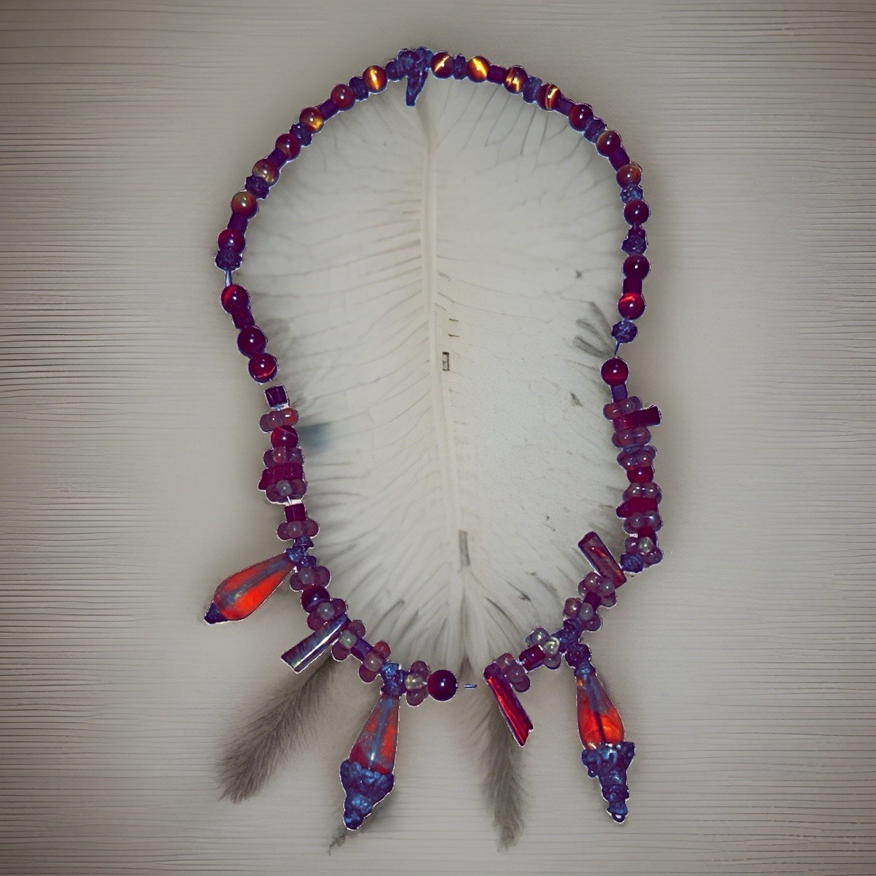 Multicolor Glass Beaded Necklace Round Beads Teardrop Charm Pendant