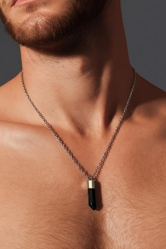 H&m Black Obsidian Crystal Pendant Necklace Size 60cm