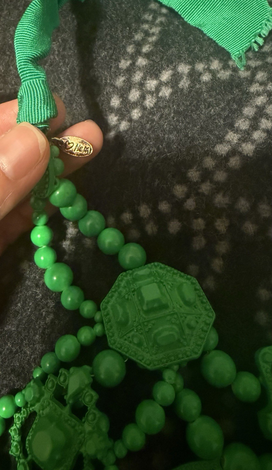 RARE Lanvin x H&M Statement Necklace Green Ribbon Archival Collector Piece 2010
