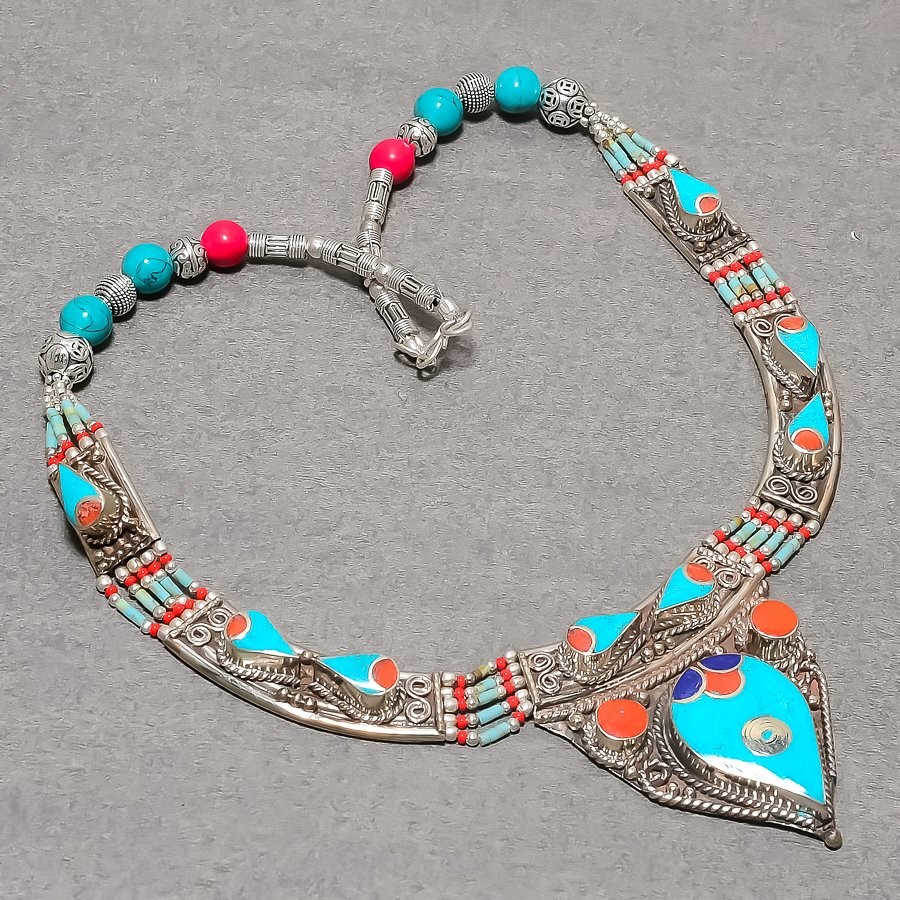 Tibetan Turquoise Coral Lapis Lazuli Handmade Nepali Jewelry Necklace 18″ SR29
