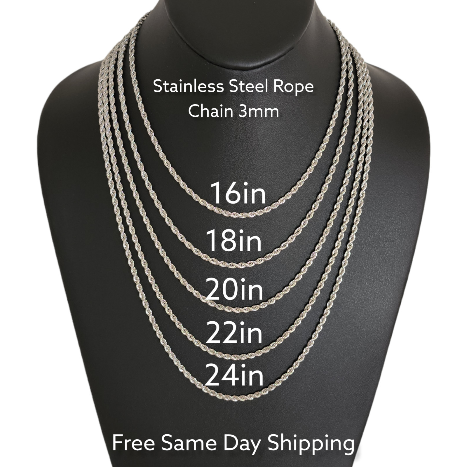 Stainless Steel Gold Plated Rope Chain 3mm Hip Hop Jewelry Unisex Men Women