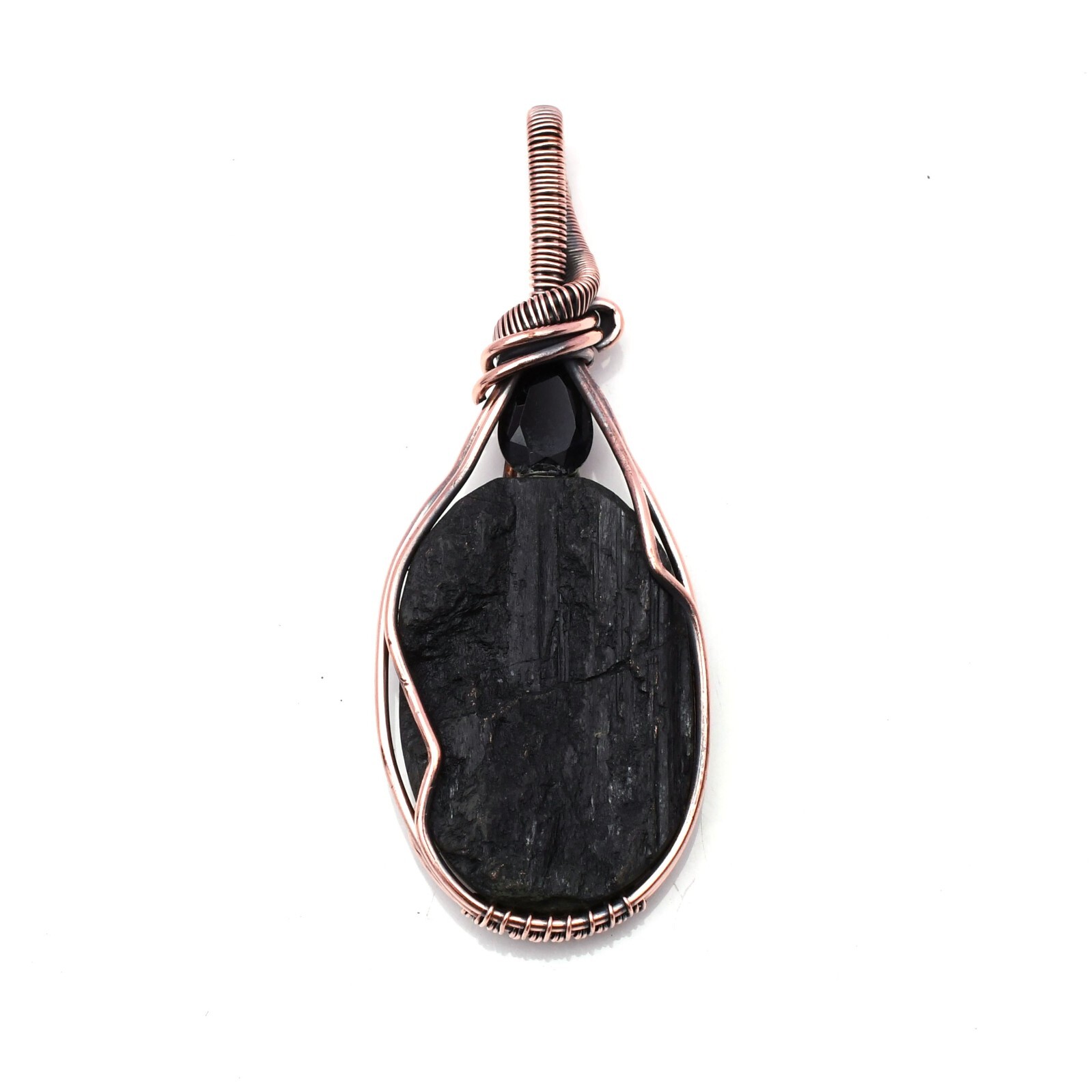 Black Tourmaline Pendant Copper Wire Wrapped Handmade Jewelry Pendant 2.15″