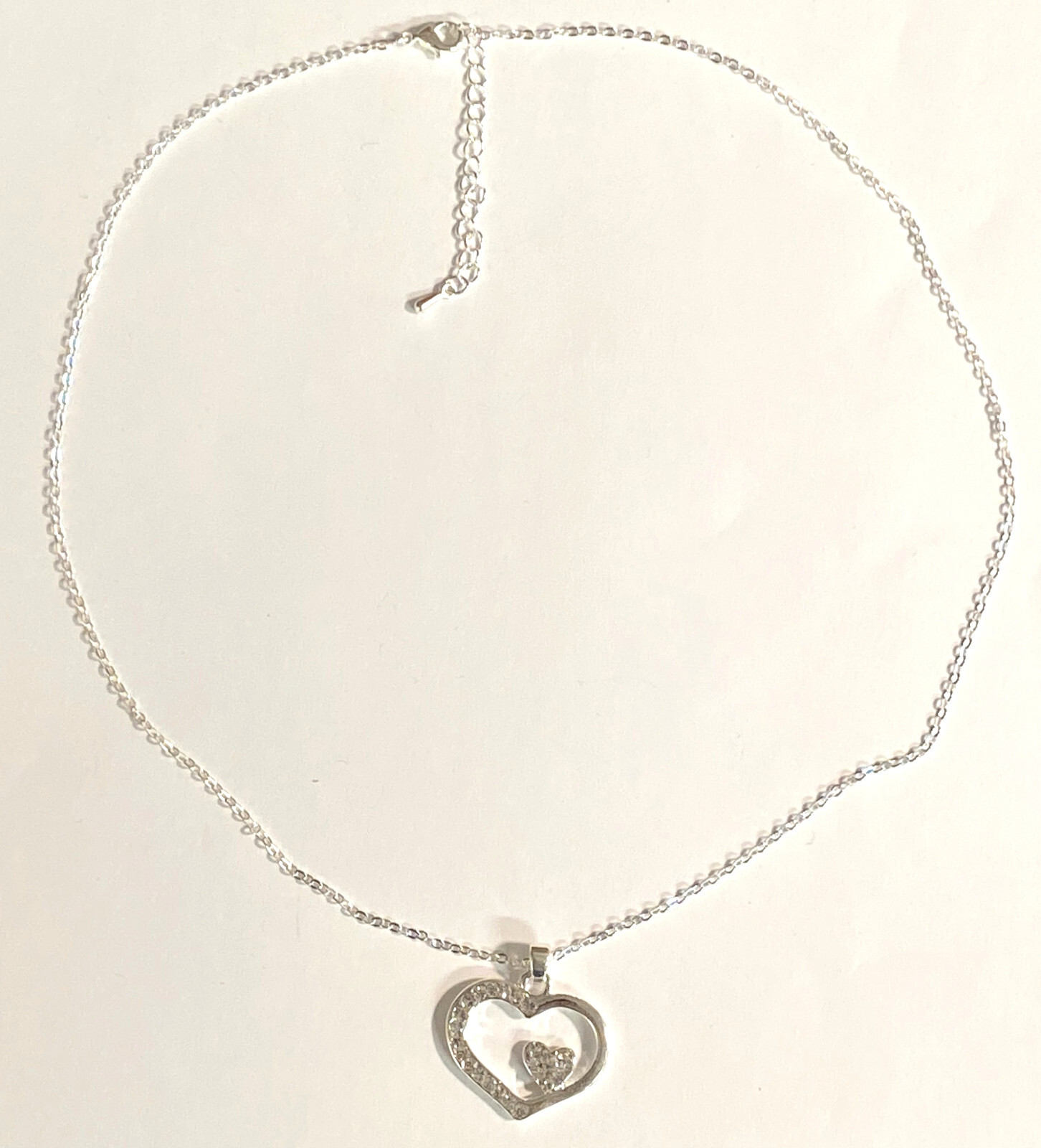 Heart Valentine 18-20 Adjustable Necklace With 26 Crystals in Silver Plate NEW