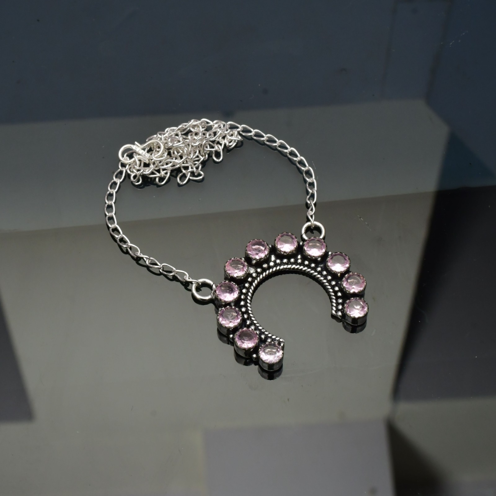 Pink Kunzite Gemstone 925 sterling silver Handmade Necklace Adjustable : 16-20″
