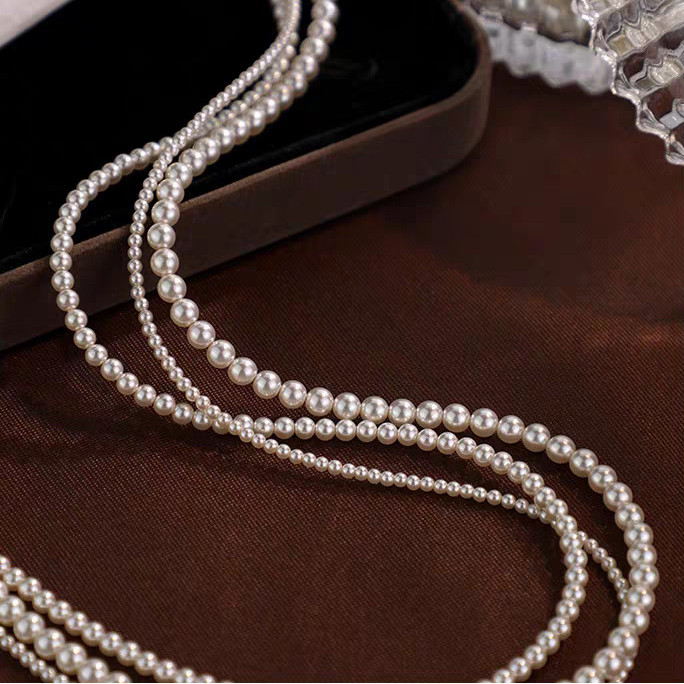 2 mm White Pearls Thin Chain Choker Necklace Lobster Clasp Adjustable