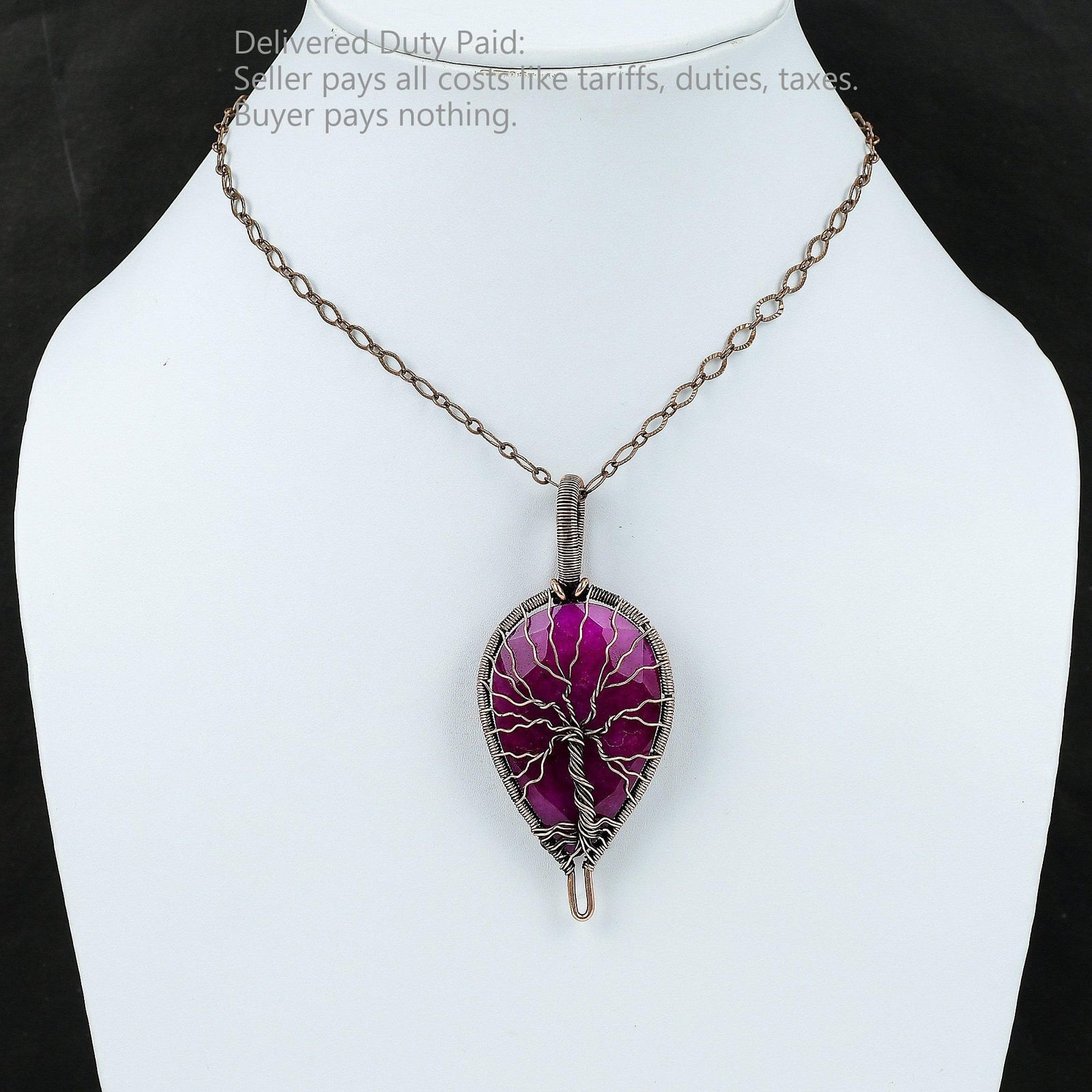 Copper Pear Kashmir Rubi Stone Wire Wrapped Tree Of Life Sister Birthday Pendant