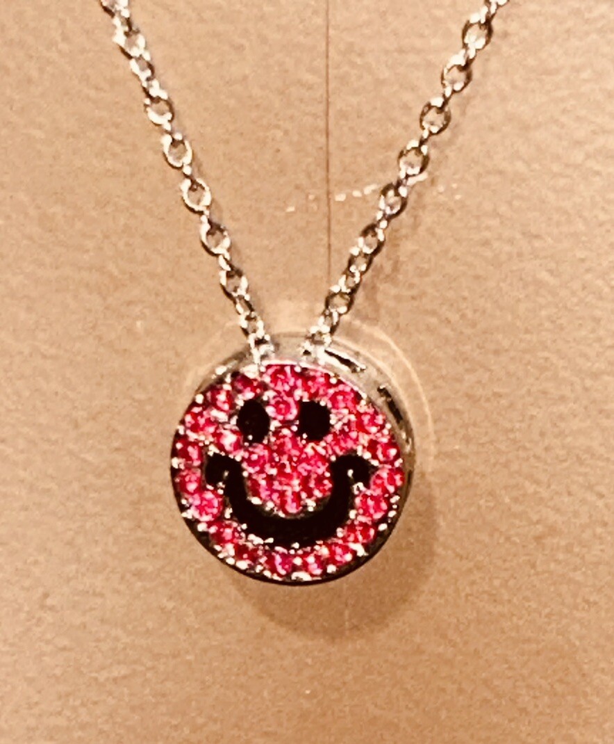 Pink Smiley Face 2-tier Necklace For Adults Teens & Kids 3+ ( Metal Material )