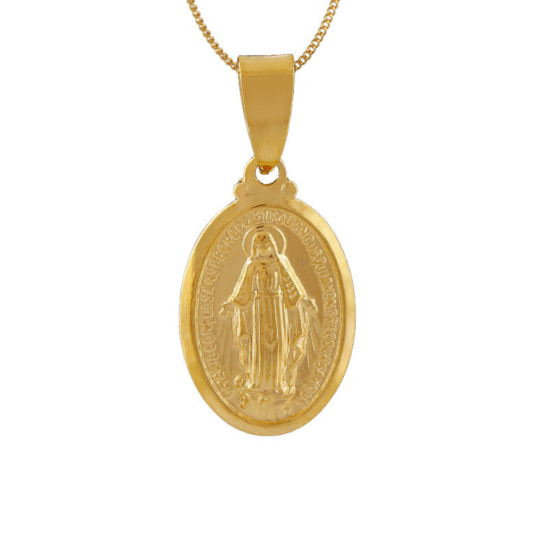 18K Yellow Gold GP Virgin Mary The Madonna Goddess Pendant Necklace Men Women