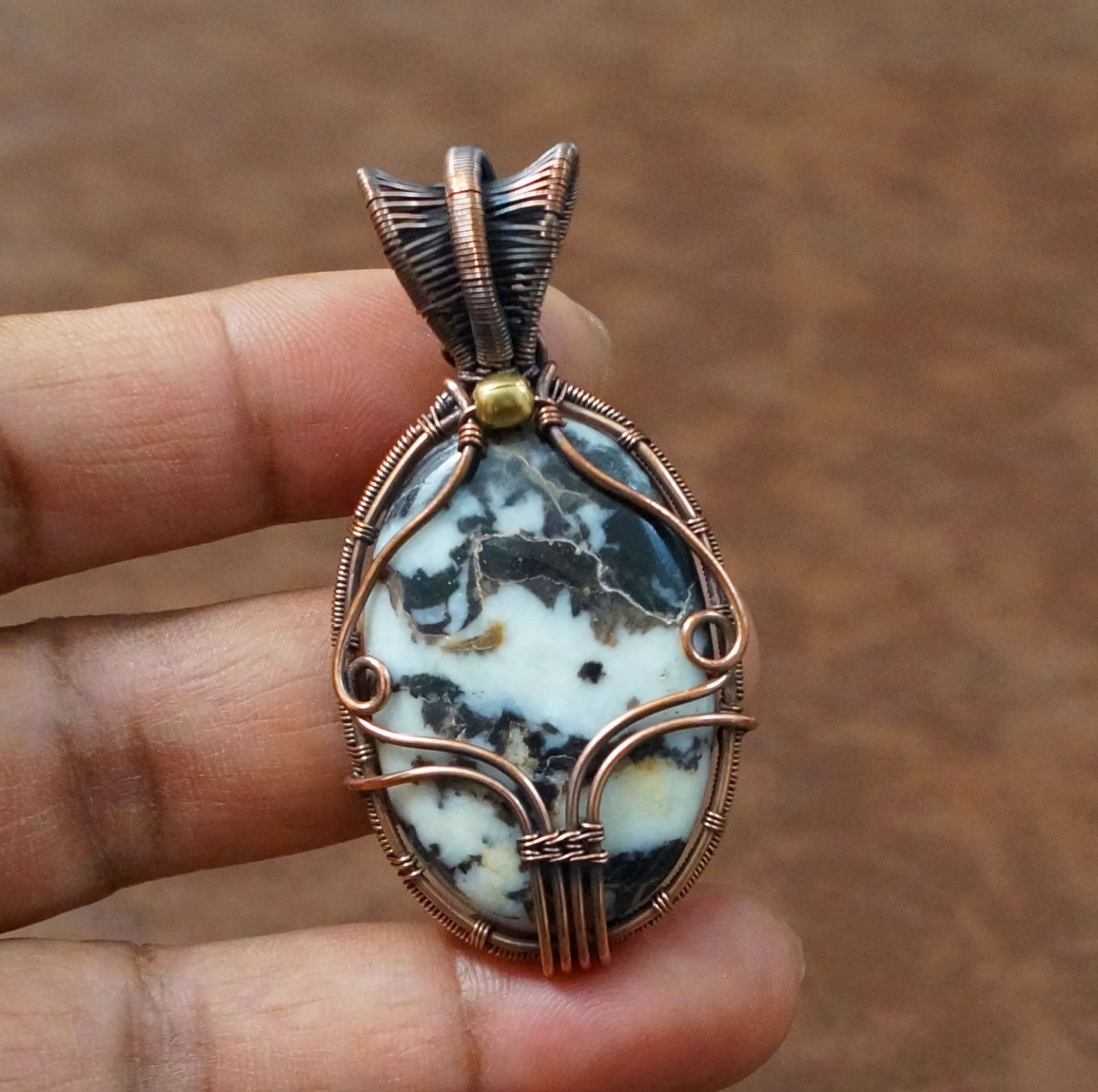 Buffalo Jasper Gems Copper Wire Wrapped Pendant Birthday Gift Jewelry (PD-80