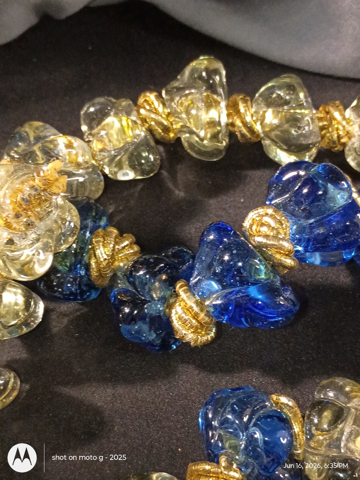 Blue & Clear Glass Beaded Necklaces Gold Tone Spacers Beads (Craft Only)