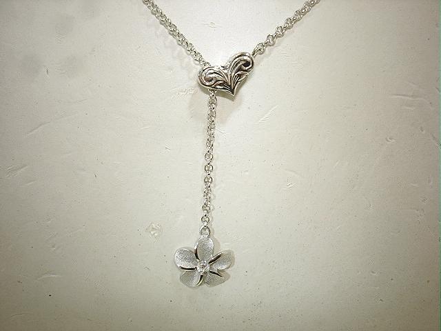 11.5MM 14K WHITE GOLD-PLATED 925 SILVER HAWAIIAN PLUMERIA CZ ADJUST NECKLACE #1