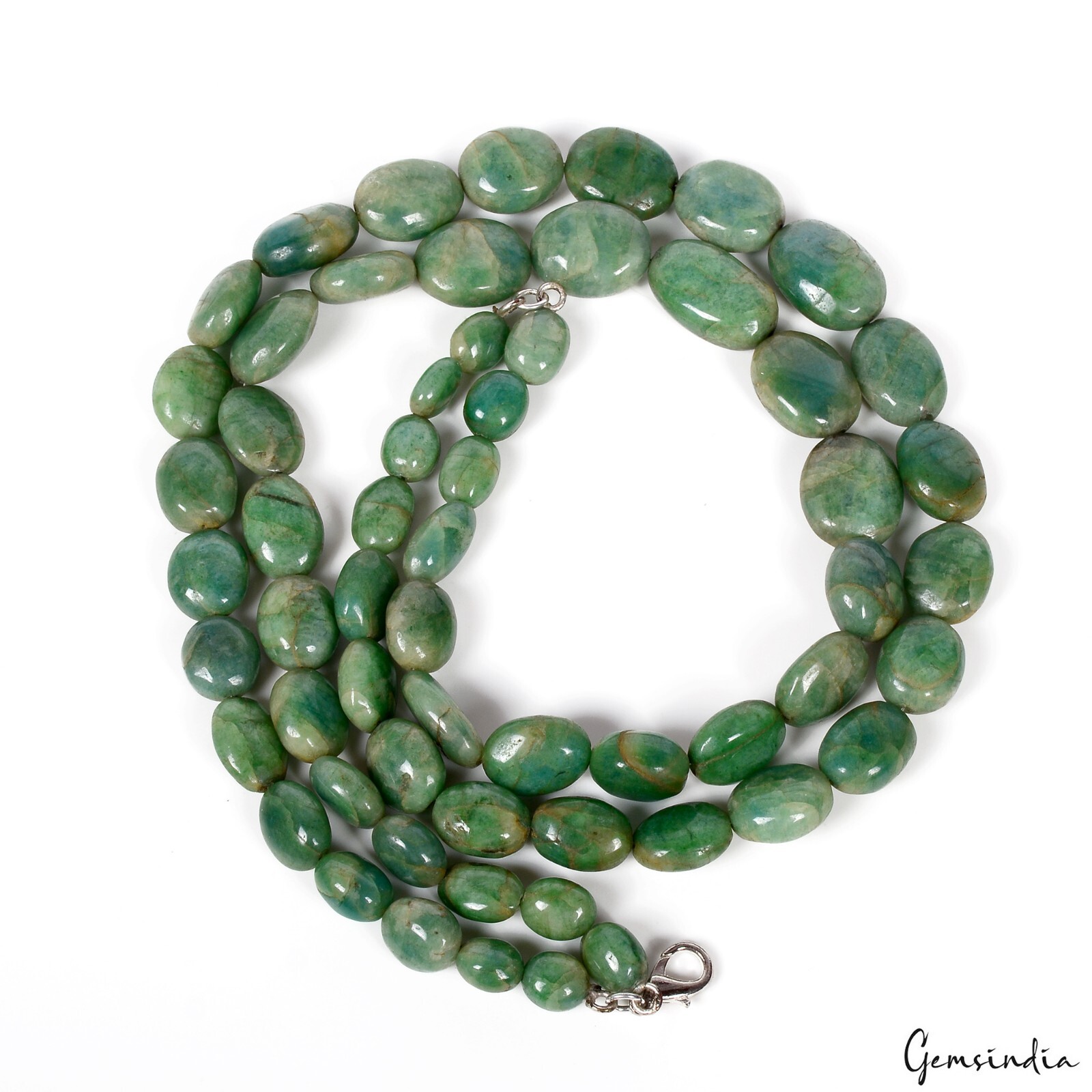 Natural Green Emerald Gemstone Smooth Beads 870Ct 22″ 2 Line Oval Beads Necklace