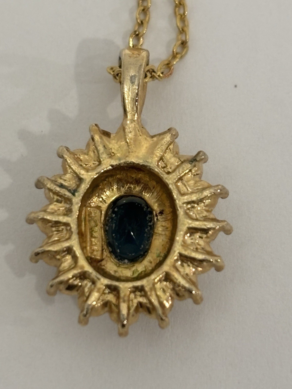 Vintage Signed, “Roman” Gold-Tone Pendant Necklace with Rhinestone Accents