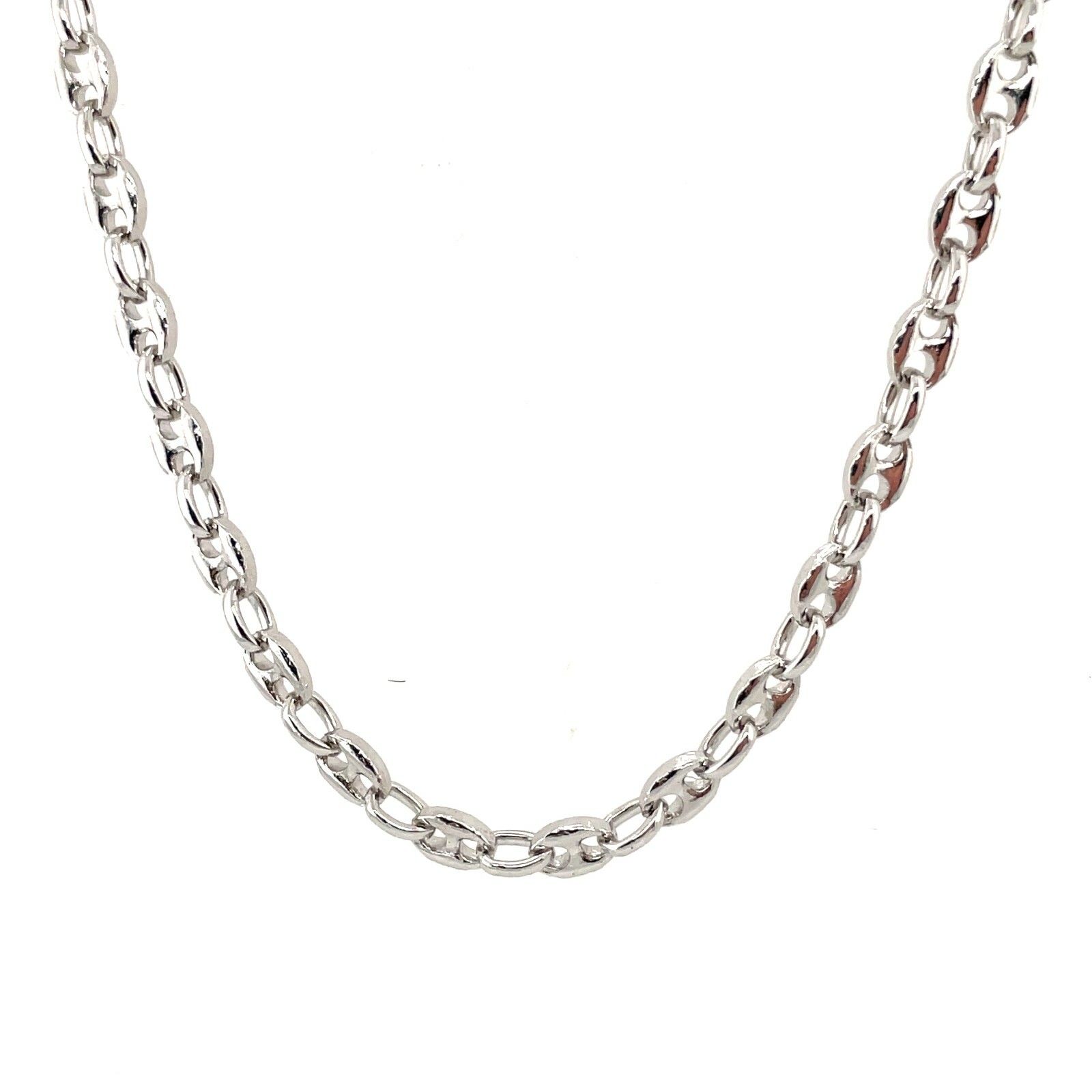 Sterling Silver Rhodium 3.4mm Margarita / Cable Link .925 Italian Chain 20”
