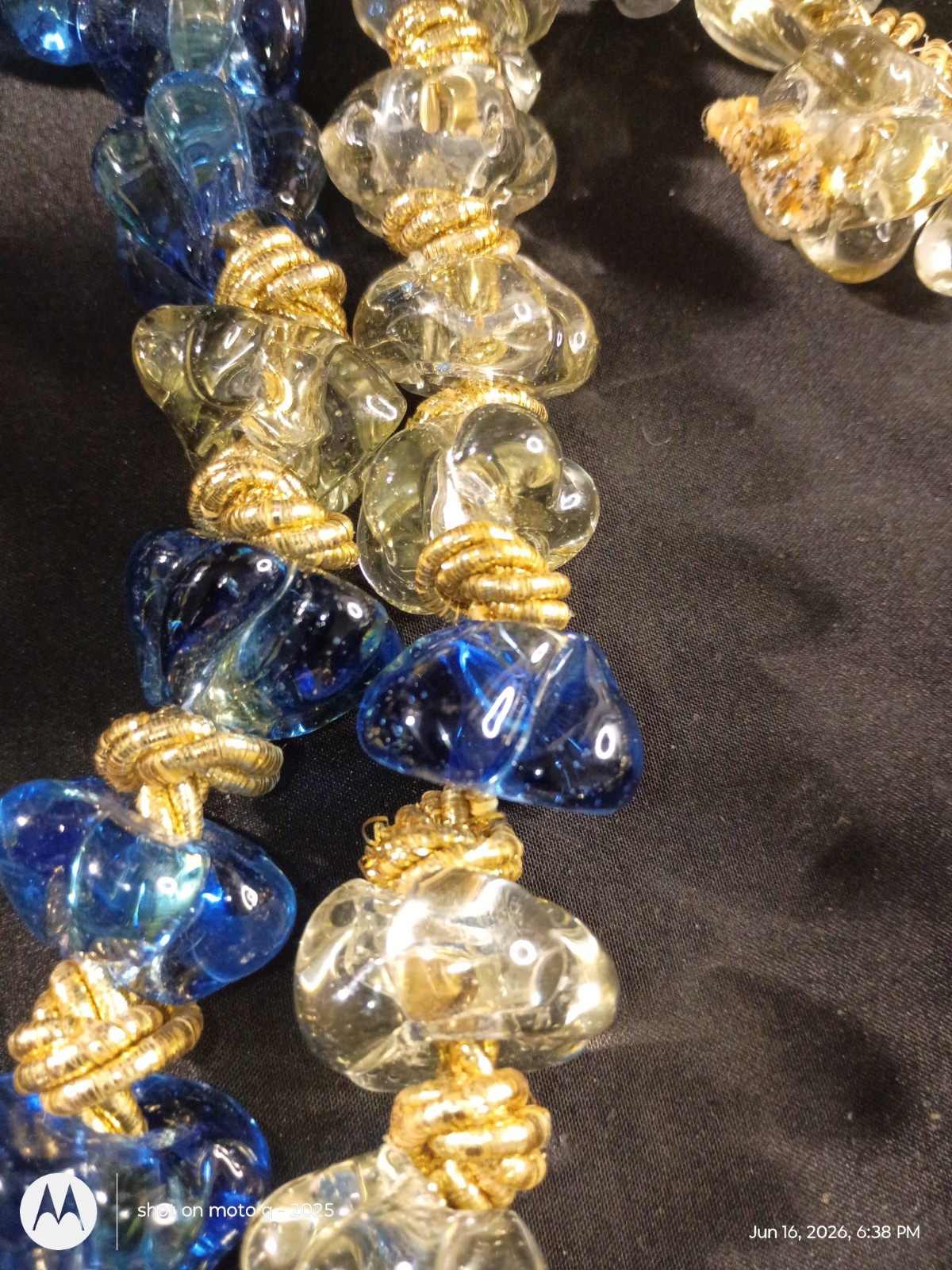 Blue & Clear Glass Beaded Necklaces Gold Tone Spacers Beads (Craft Only)