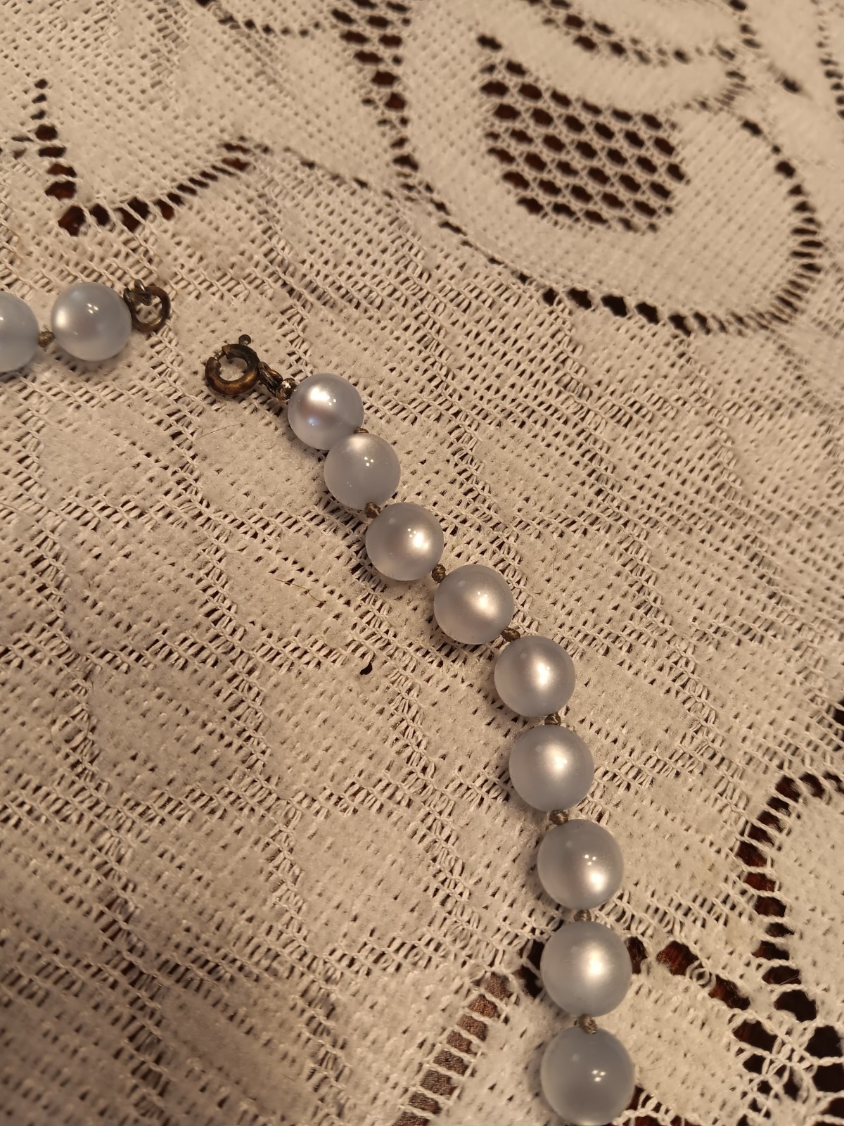 Light Blue Simulated Imitation Pearl Beaded Necklace – Glass, Spring Ring Clasp