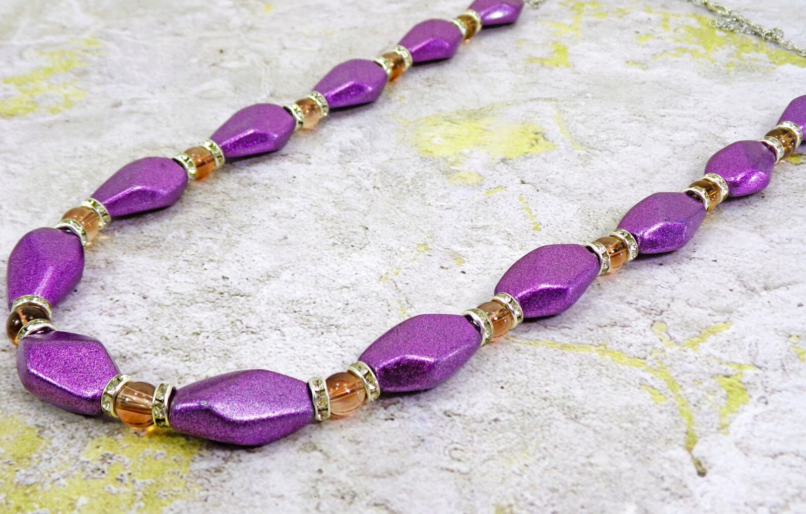 Purple bead necklace with small glass beads and crystal spacer beads NEW