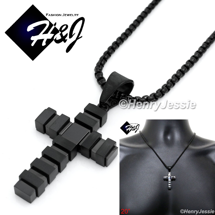 20″MEN Stainless Steel 2.5mm Black Plated Box Chain Necklace Cross Pendant*P73