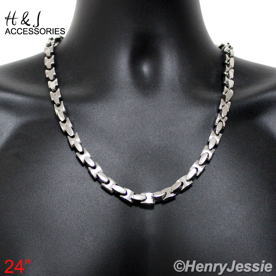 18-40″316L Stainless Steel HEAVY 8mm Silver Interlock Bones Link Chain Necklace