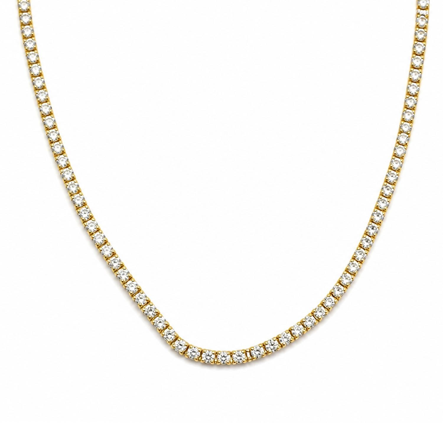 925 Sterling Silver White CZ – 18K Gold Plated Mini Tennis Necklace 18 Inches