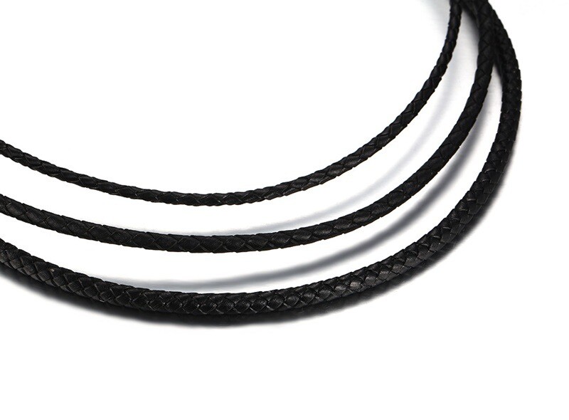 4/6MM Mens Black Braided Cord Rope Leather Necklace Choker w/ Magnetic Clasp