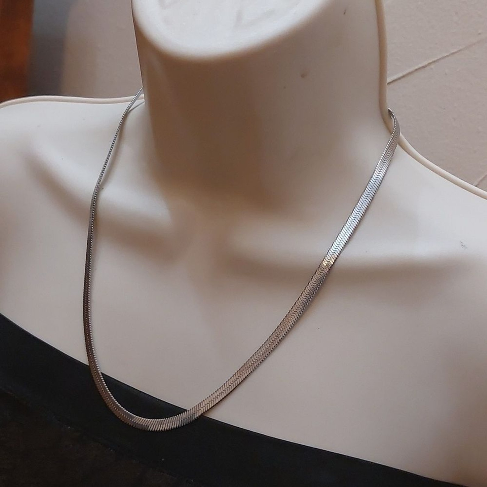 5mm Silver Tone Flat Wide Herringbone Chain Necklace 20 inches Long