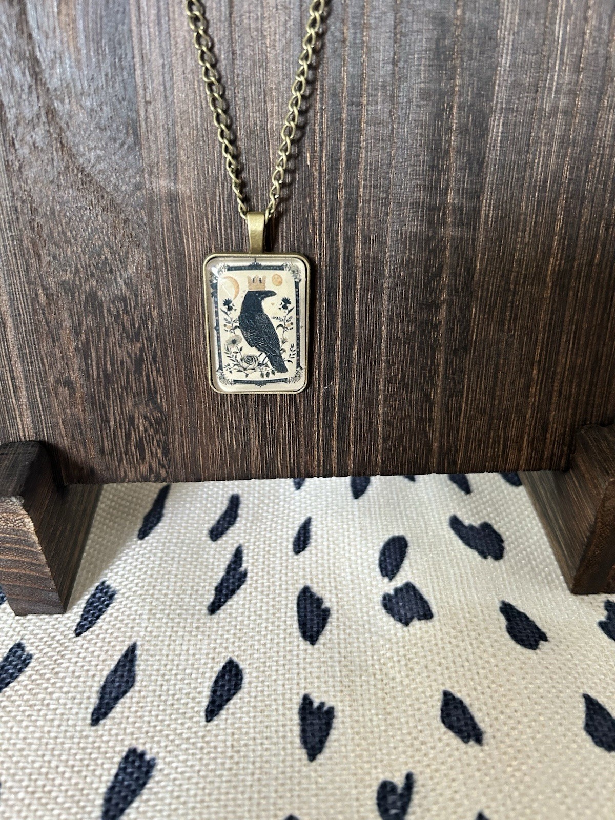 Antique Brass Crowned Crow Pendant Necklace (1.5” Pendant W/20” Chain)