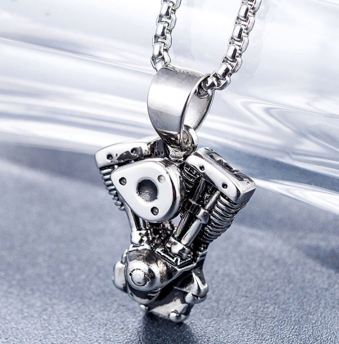 New Mens Motorcycle Engine Necklace Biker Pendant Heavy Stainless Steel Punk