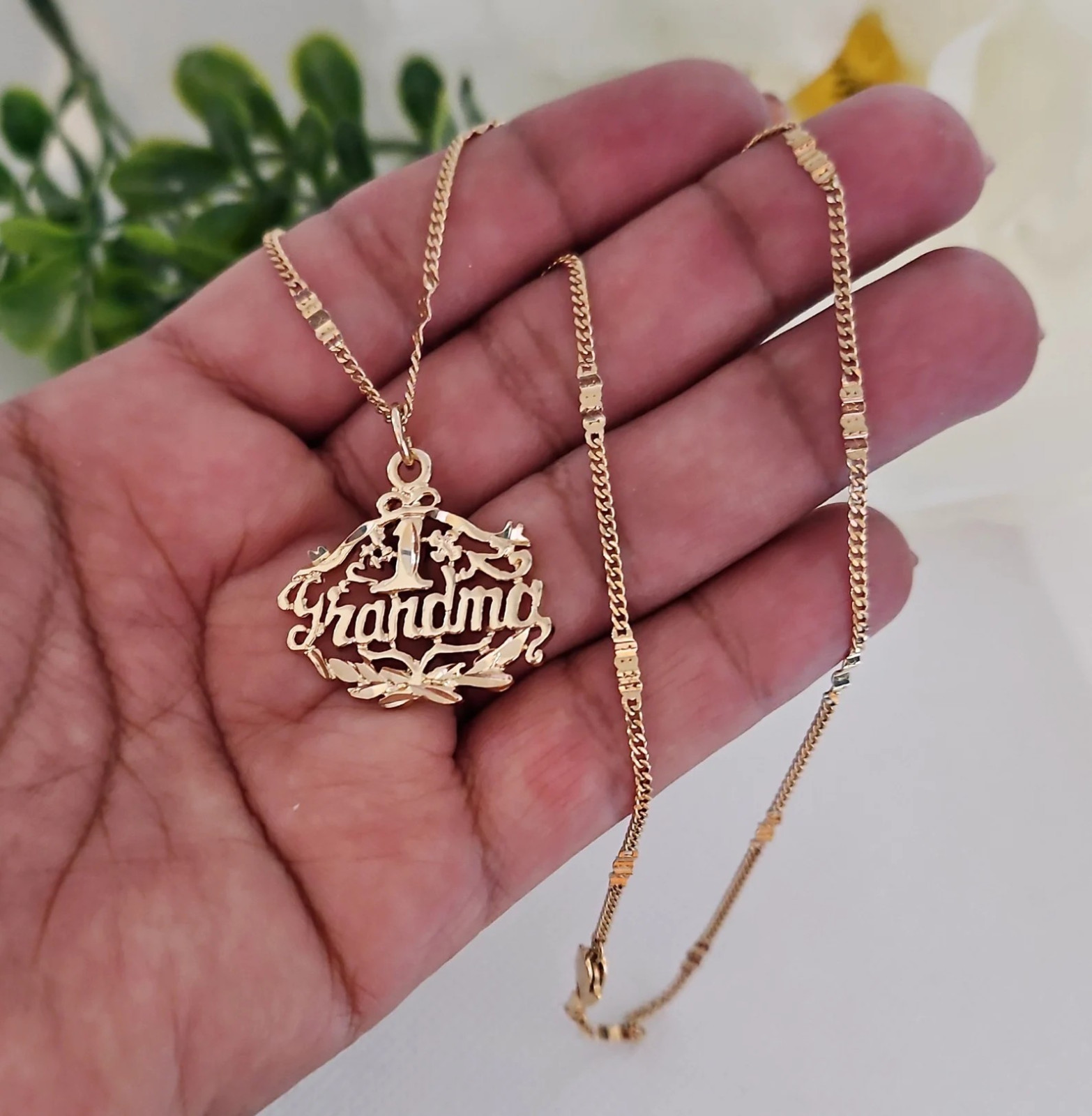 Gold Grandma Necklace, Number One Grandma Necklace, 14k Heavy Plated Gold, Fancy