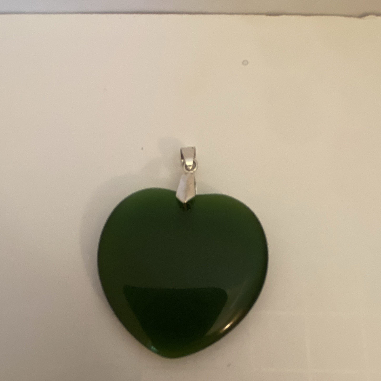 Silver Tone Bail Green Heart “jade type” Stone Pendant Love Theme Heart Shape