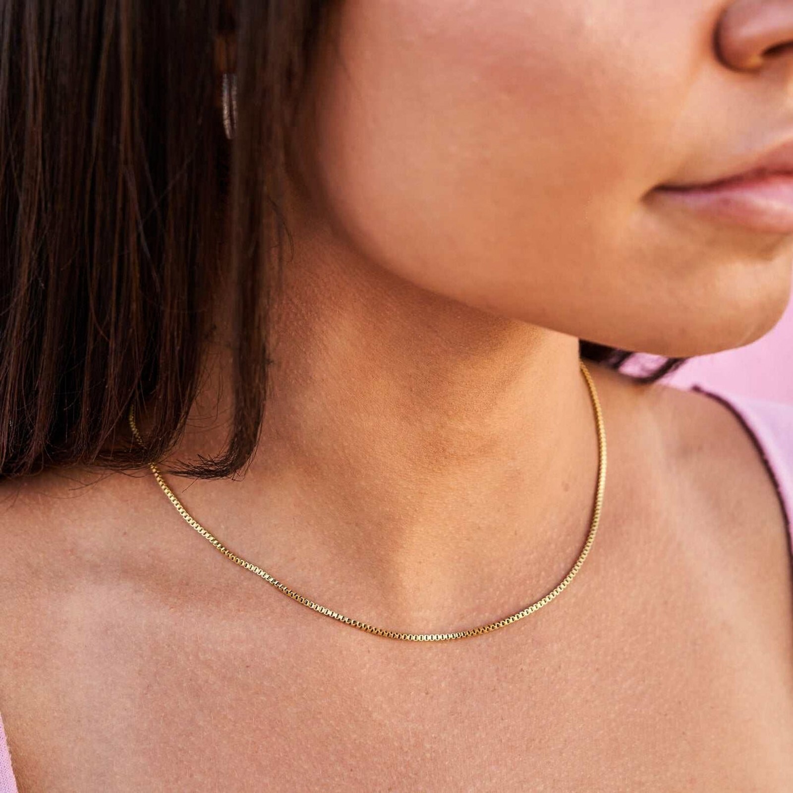 Women’s Gold Plated Stainless Steel 1.5mm 16,18,20 Inch Box Chain Necklace